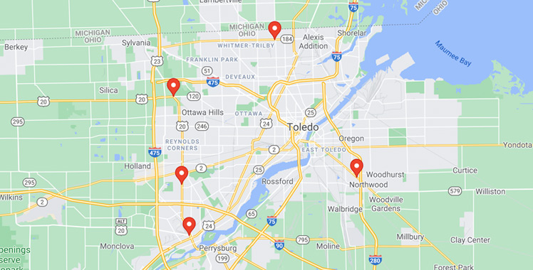 Map of the six Expresso Car Wash locations